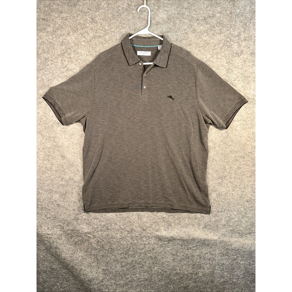 Tommy Bahama Island Zone Polo Shirt Men's XXL Gray Short‎ Sleeve Marlin Logo